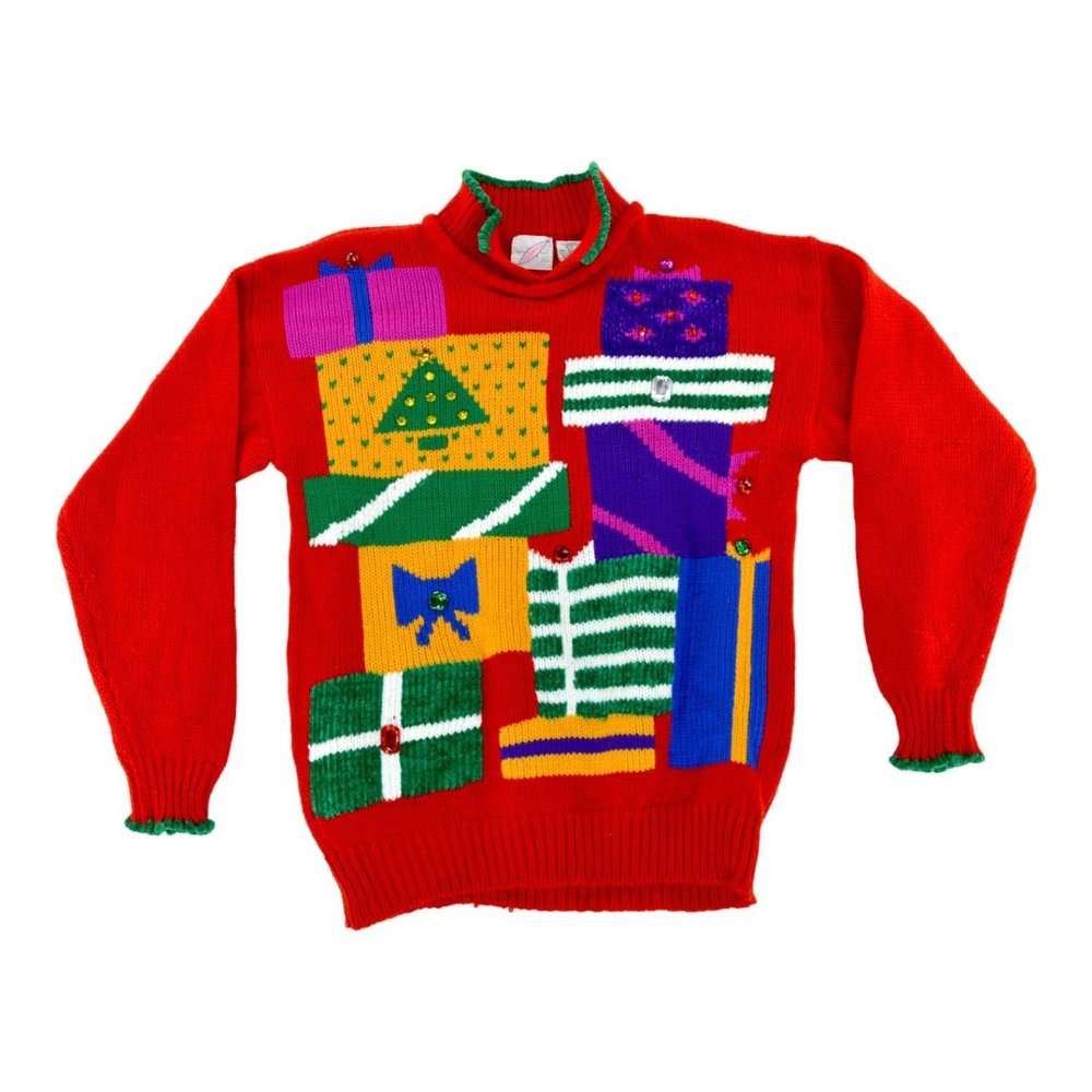 Pinwheels Vintage Womens Colorful Long Sleeve Sweater Size L Red